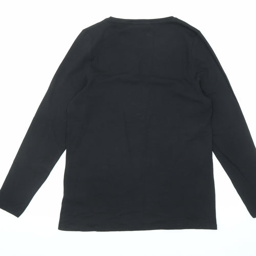 Marks and Spencer Womens Black Cotton Basic T-Shirt Size 16 Round Neck