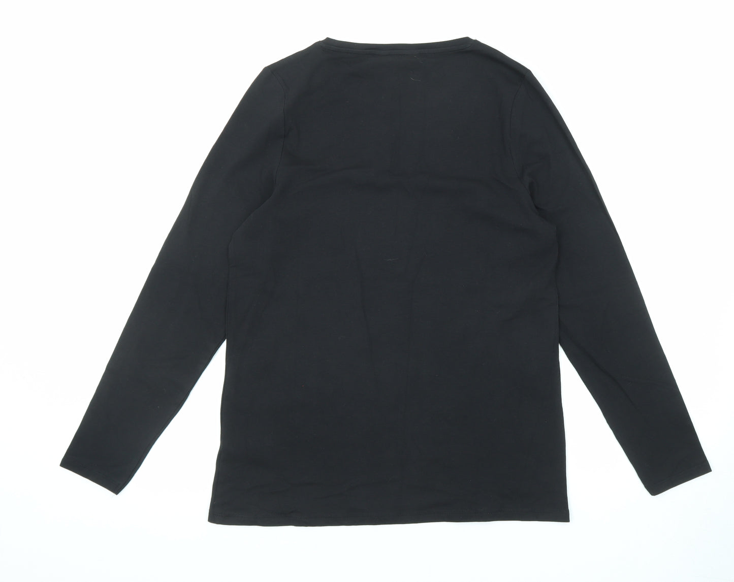 Marks and Spencer Womens Black Cotton Basic T-Shirt Size 16 Round Neck