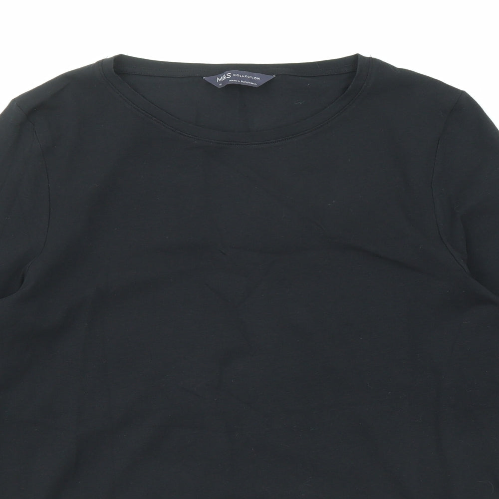Marks and Spencer Womens Black Cotton Basic T-Shirt Size 16 Round Neck