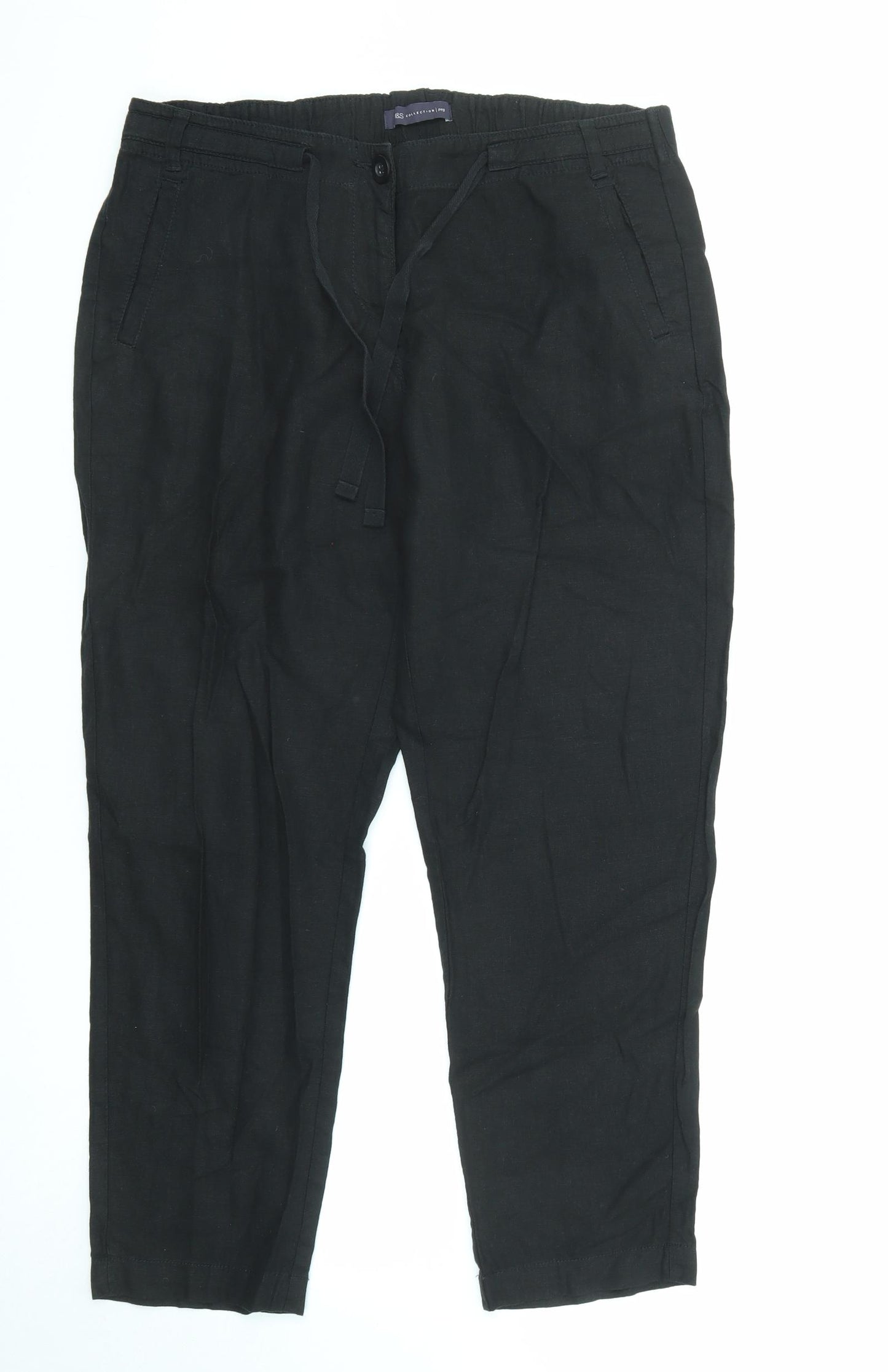 Marks and Spencer Womens Black Linen Trousers Size 33 in L27 in Regular Zip
