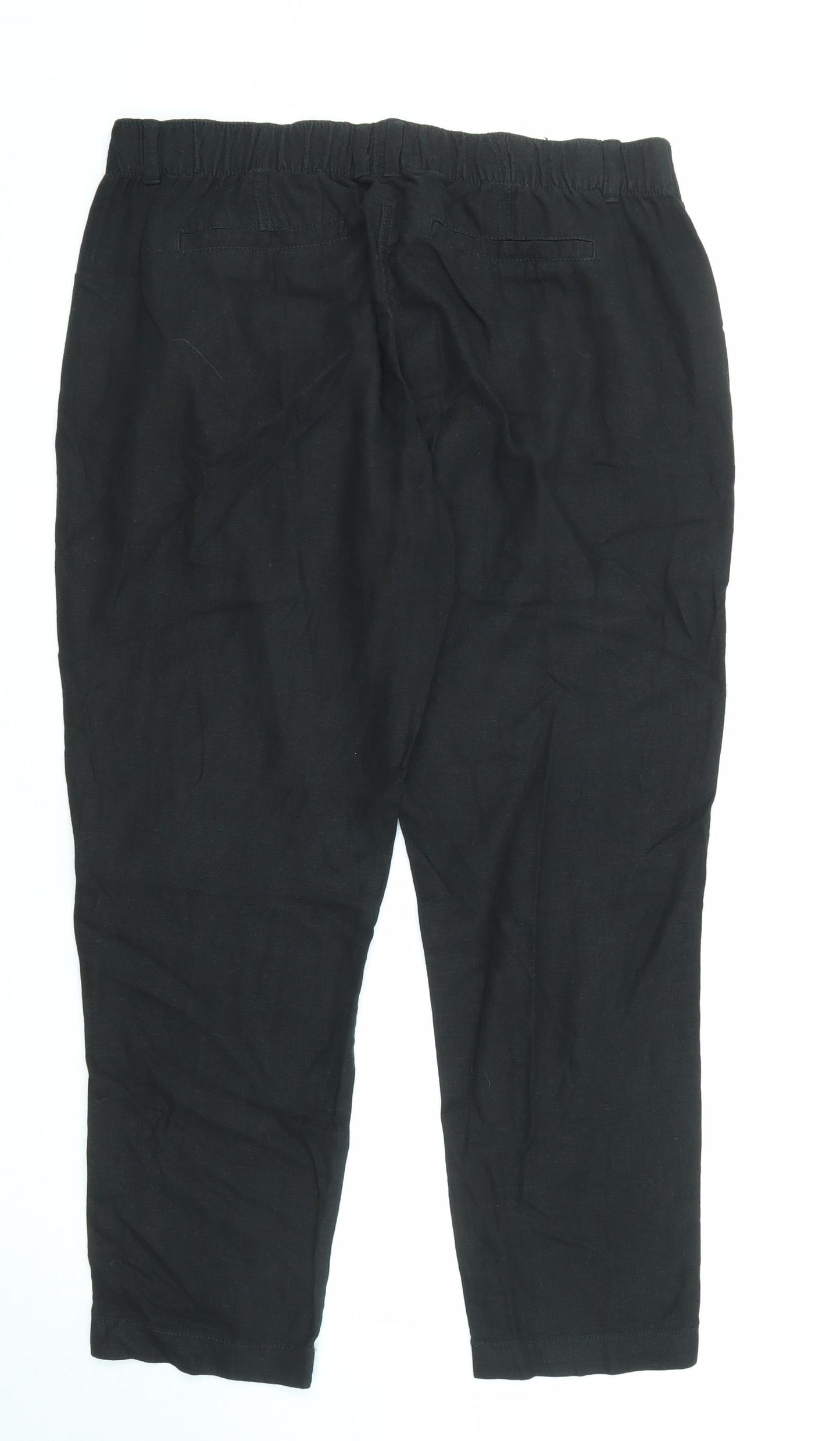 Marks and Spencer Womens Black Linen Trousers Size 33 in L27 in Regular Zip
