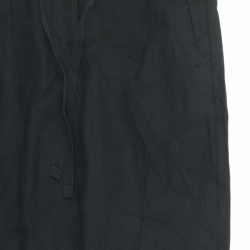 Marks and Spencer Womens Black Linen Trousers Size 33 in L27 in Regular Zip