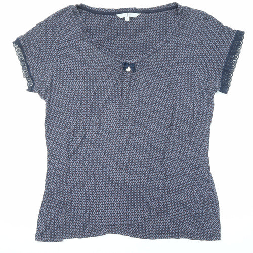 Jasper Conran Womens Blue Geometric Viscose Basic T-Shirt Size 14 Round Neck - Lace Details