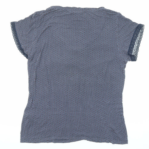 Jasper Conran Womens Blue Geometric Viscose Basic T-Shirt Size 14 Round Neck - Lace Details