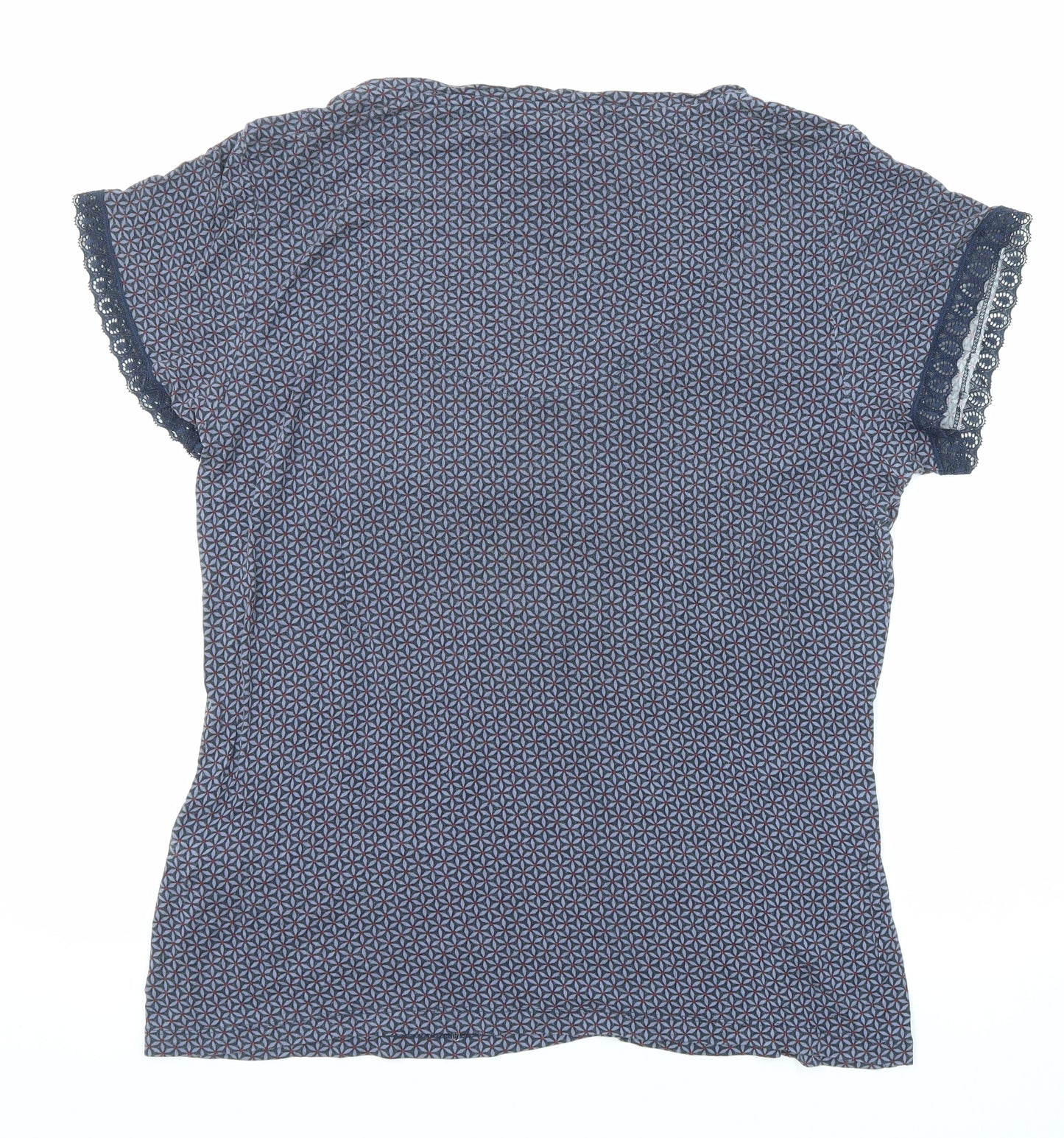 Jasper Conran Womens Blue Geometric Viscose Basic T-Shirt Size 14 Round Neck - Lace Details