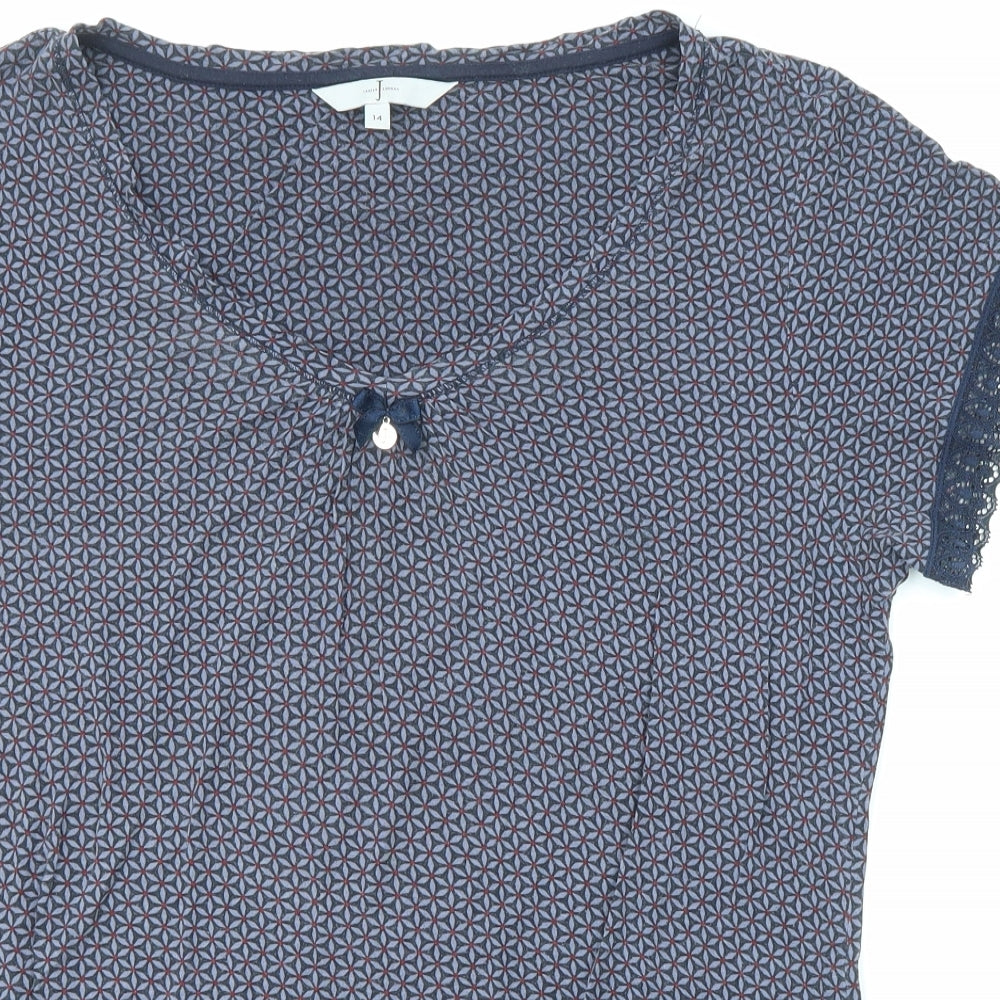 Jasper Conran Womens Blue Geometric Viscose Basic T-Shirt Size 14 Round Neck - Lace Details