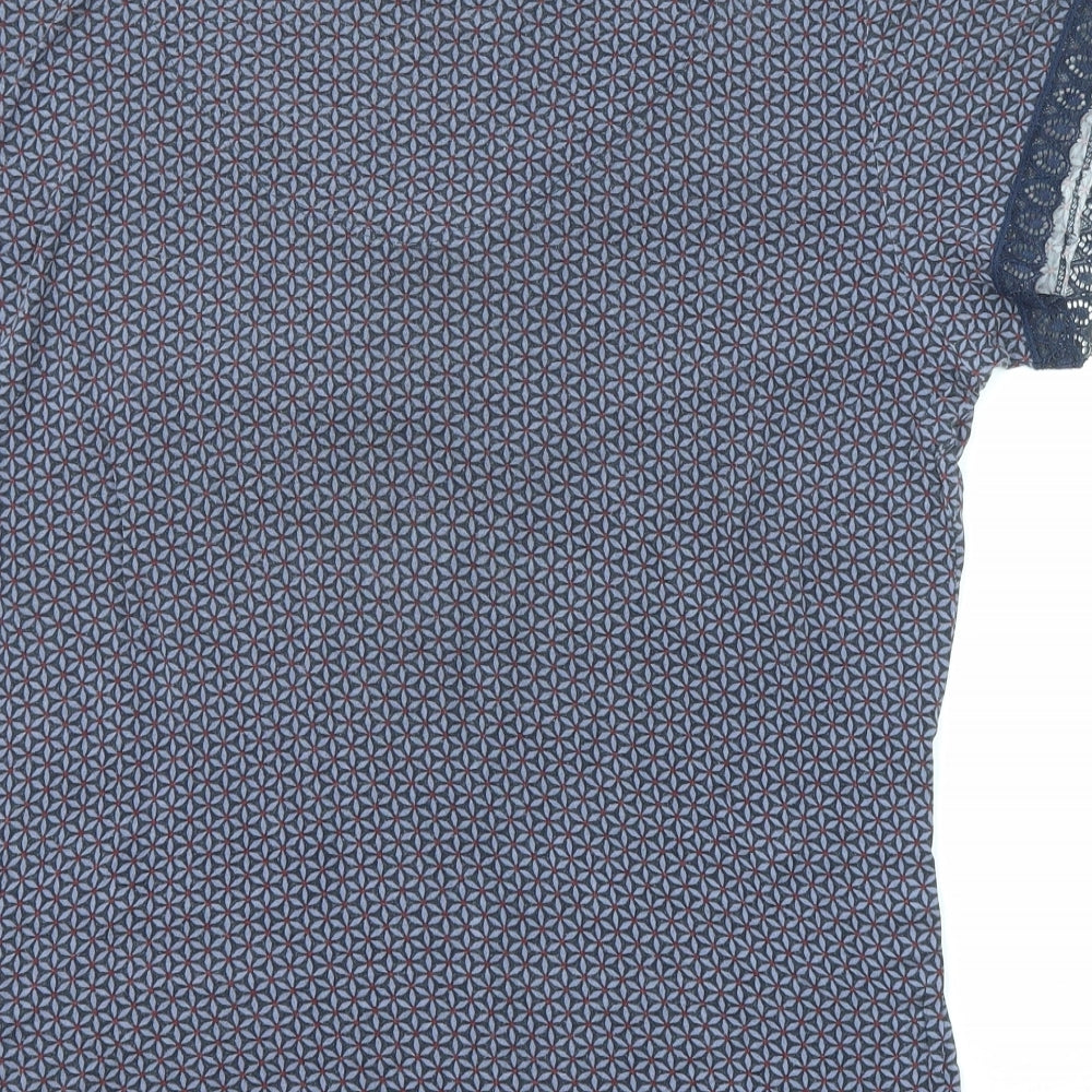 Jasper Conran Womens Blue Geometric Viscose Basic T-Shirt Size 14 Round Neck - Lace Details