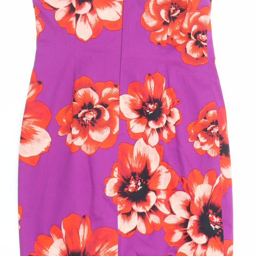 Marks and Spencer Womens Purple Floral Polyester Shift Size 12 Boat Neck Zip