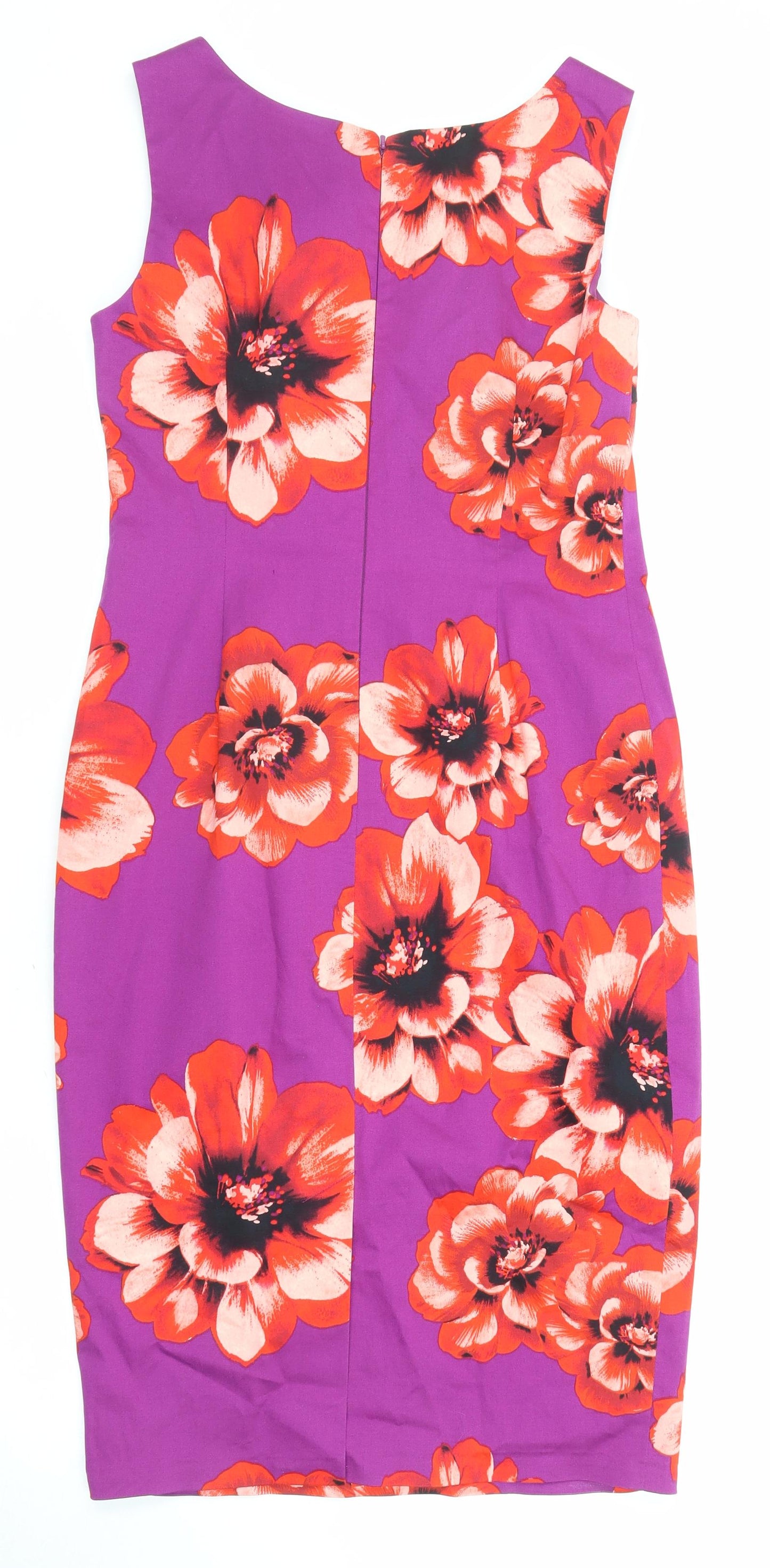 Marks and Spencer Womens Purple Floral Polyester Shift Size 12 Boat Neck Zip