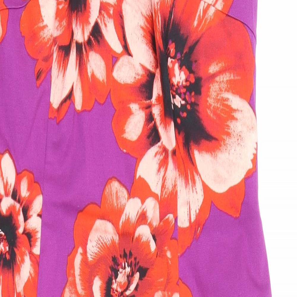 Marks and Spencer Womens Purple Floral Polyester Shift Size 12 Boat Neck Zip