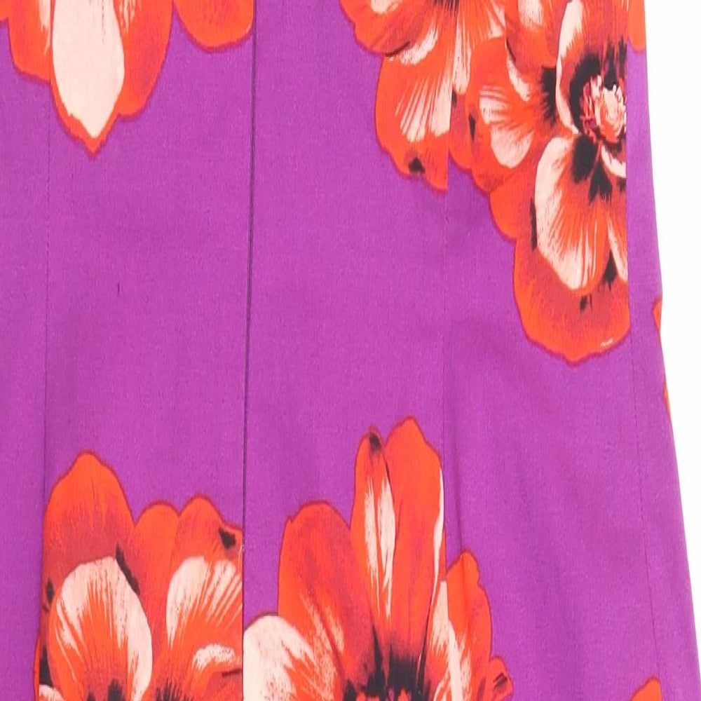 Marks and Spencer Womens Purple Floral Polyester Shift Size 12 Boat Neck Zip