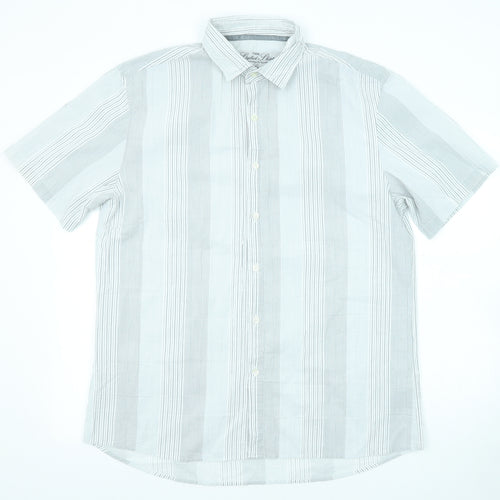 NEXT Mens Grey Striped Polyester Button-Up Size L Collared Button