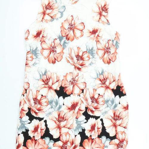 Wallis Womens Multicoloured Floral Viscose Shift Size 12 Boat Neck Zip