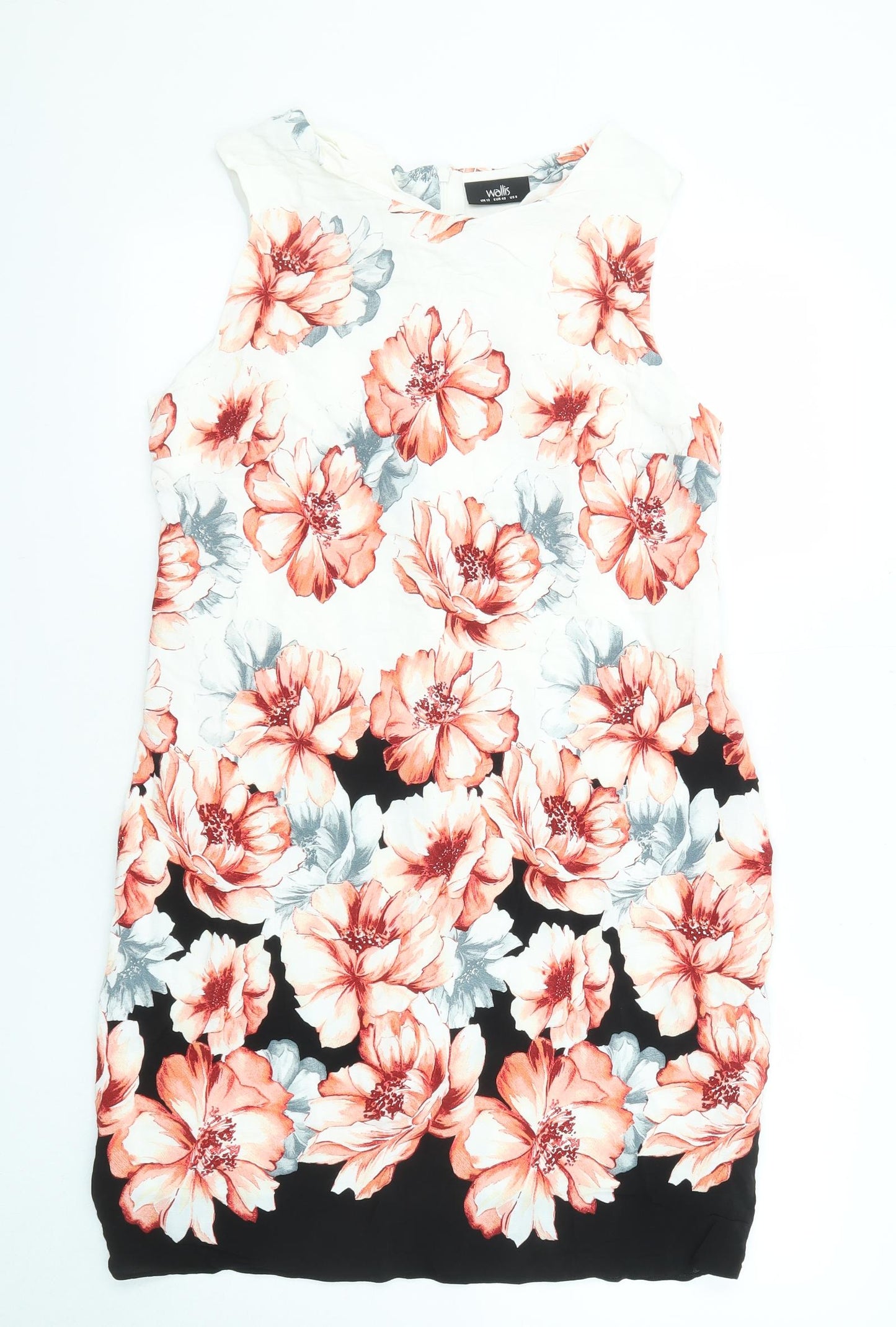 Wallis Womens Multicoloured Floral Viscose Shift Size 12 Boat Neck Zip