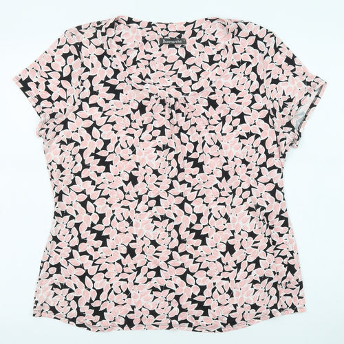 Bonmarché Womens Pink Geometric Viscose Basic T-Shirt Size 18 Boat Neck