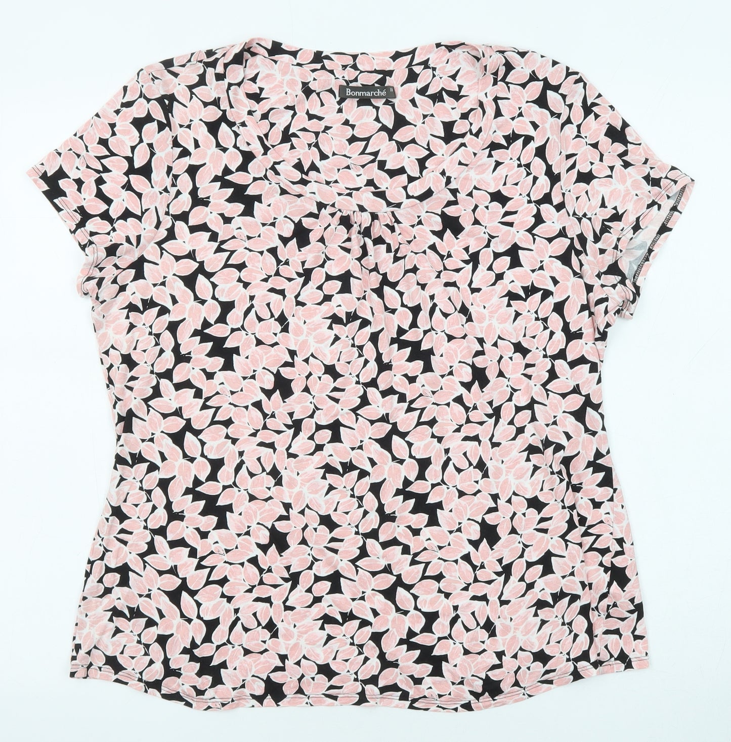 Bonmarché Womens Pink Geometric Viscose Basic T-Shirt Size 18 Boat Neck