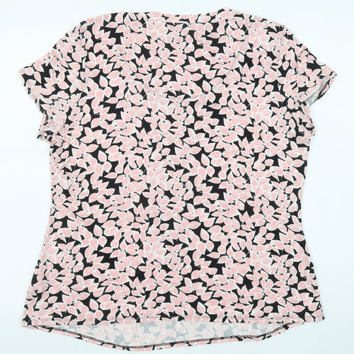 Bonmarché Womens Pink Geometric Viscose Basic T-Shirt Size 18 Boat Neck