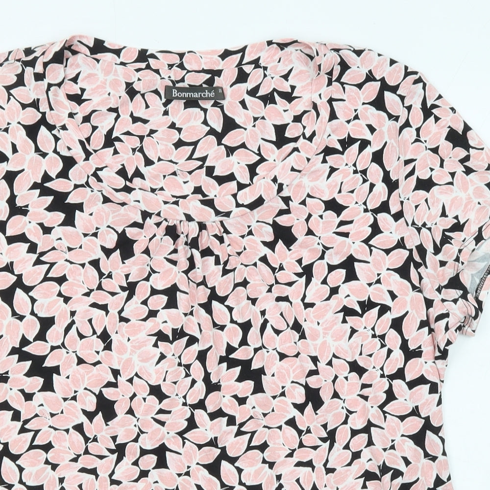 Bonmarché Womens Pink Geometric Viscose Basic T-Shirt Size 18 Boat Neck