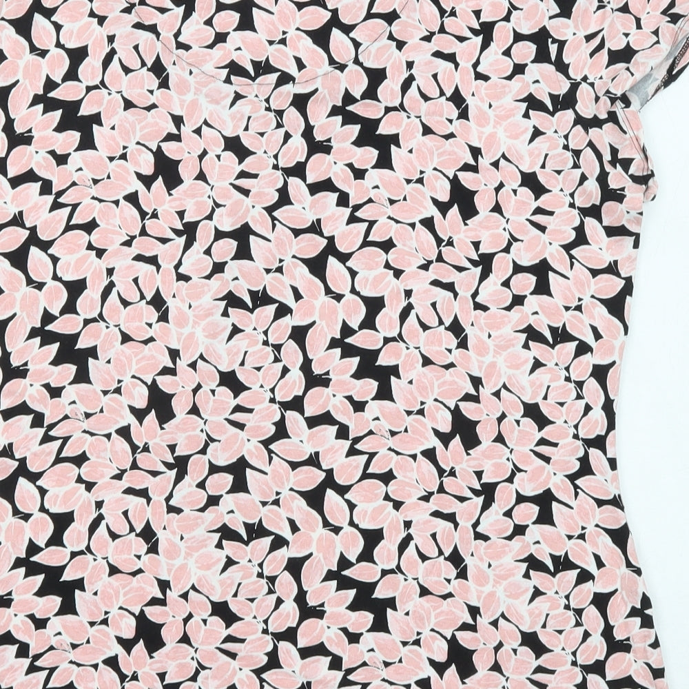 Bonmarché Womens Pink Geometric Viscose Basic T-Shirt Size 18 Boat Neck