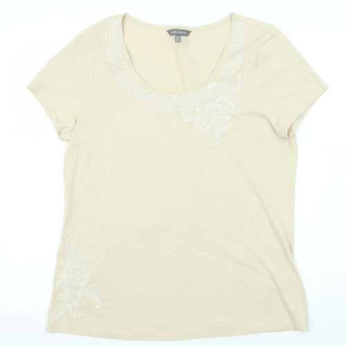 Laura Ashley Womens Beige Cotton Basic T-Shirt Size 12 Round Neck