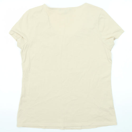 Laura Ashley Womens Beige Cotton Basic T-Shirt Size 12 Round Neck