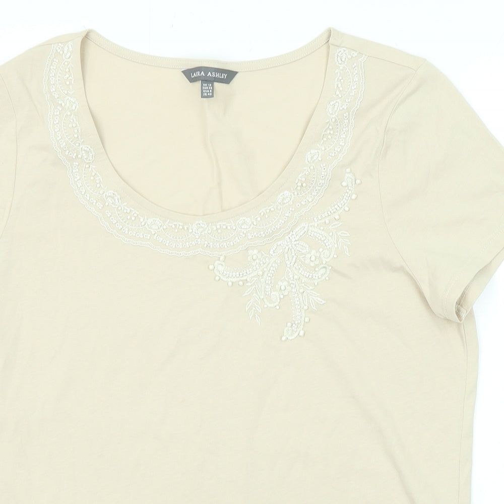 Laura Ashley Womens Beige Cotton Basic T-Shirt Size 12 Round Neck