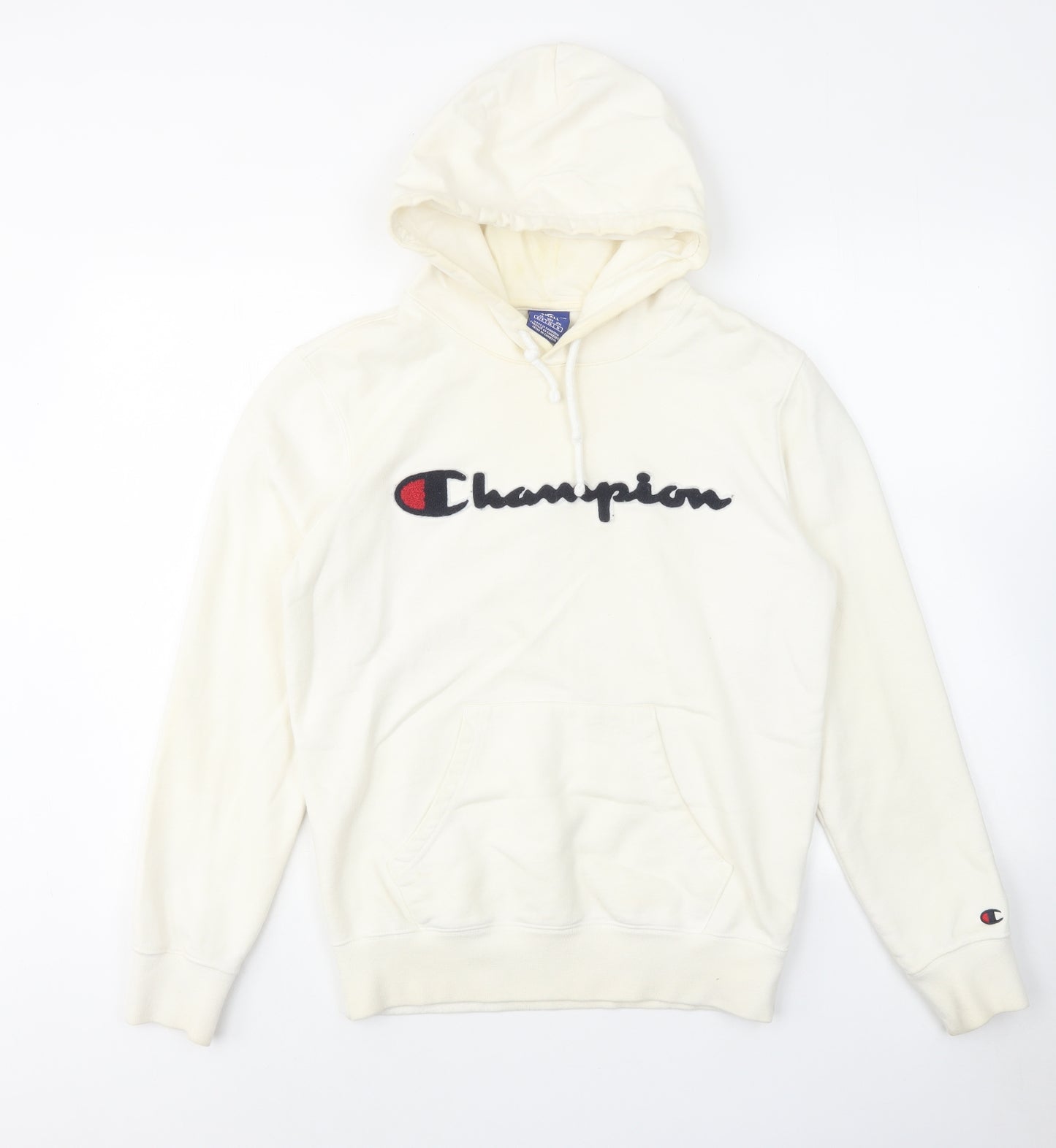 Champion Mens Ivory Cotton Pullover Hoodie Size S