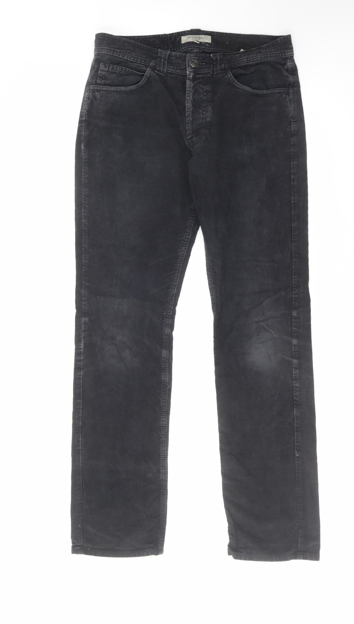Burberry Mens Black Cotton Trousers Size 31 in L32 in Regular Button