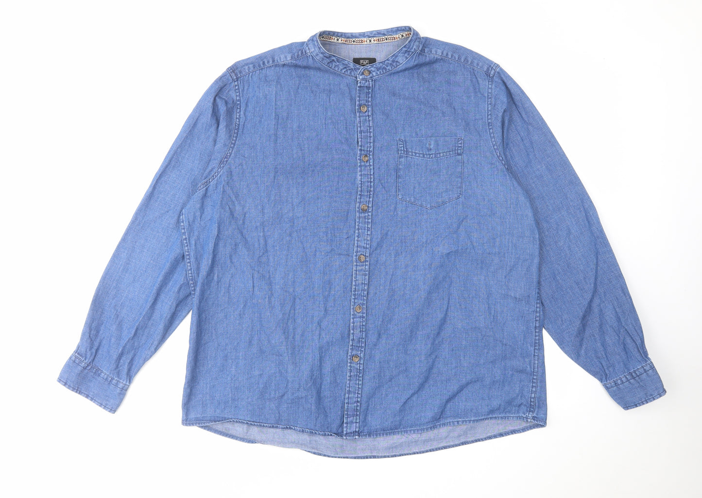 F&F Mens Blue Cotton Button-Up Size 2XL Round Neck Button