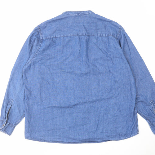 F&F Mens Blue Cotton Button-Up Size 2XL Round Neck Button