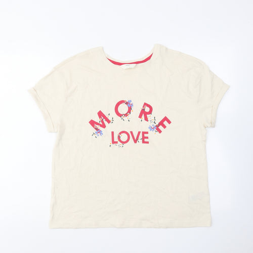 Marks and Spencer Womens Ivory Cotton Basic T-Shirt Size M Round Neck - More Love