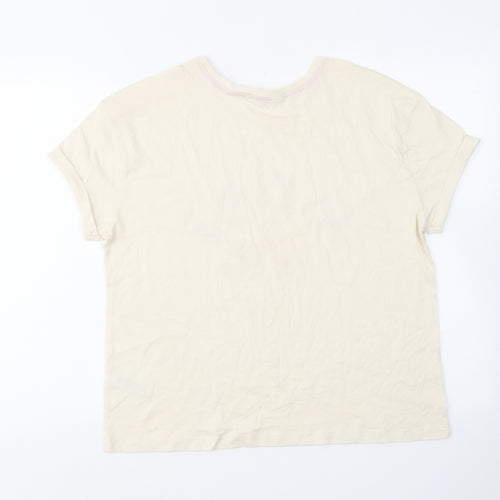 Marks and Spencer Womens Ivory Cotton Basic T-Shirt Size M Round Neck - More Love
