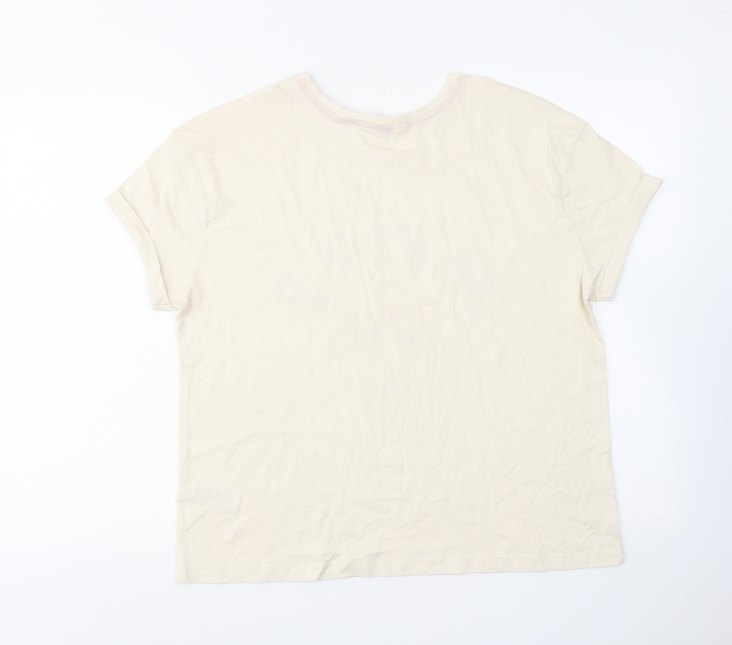 Marks and Spencer Womens Ivory Cotton Basic T-Shirt Size M Round Neck - More Love
