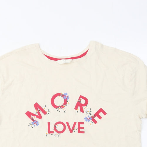 Marks and Spencer Womens Ivory Cotton Basic T-Shirt Size M Round Neck - More Love