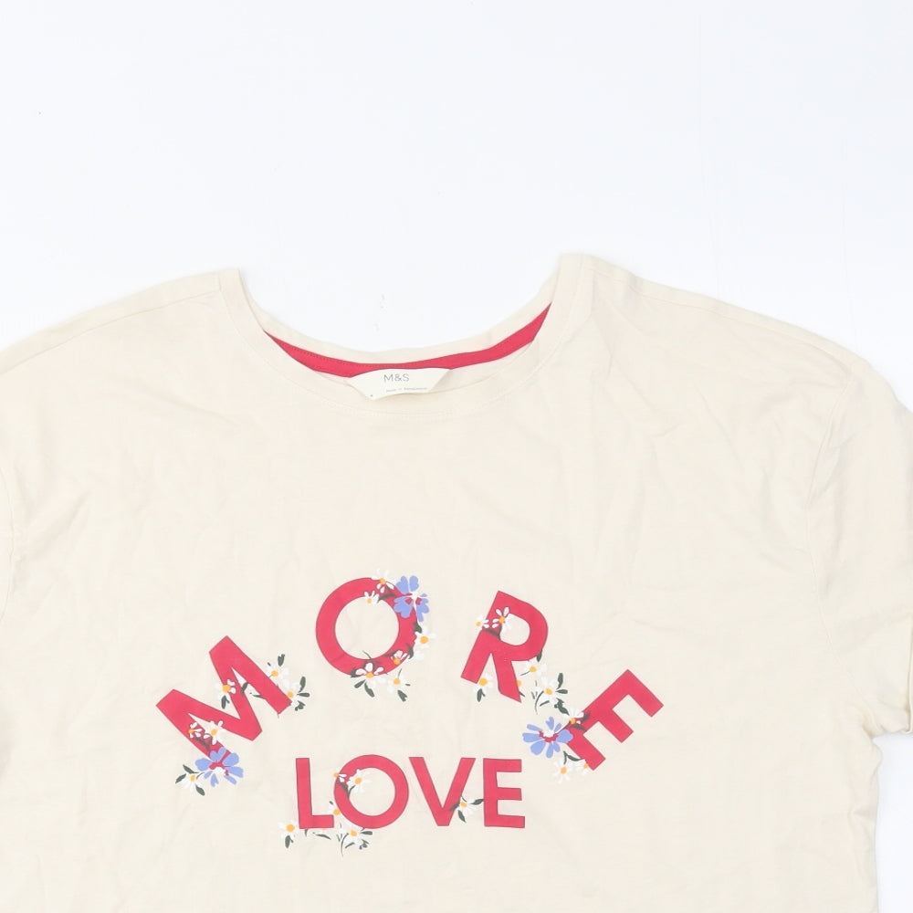 Marks and Spencer Womens Ivory Cotton Basic T-Shirt Size M Round Neck - More Love
