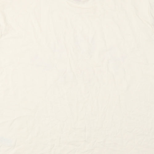 Marks and Spencer Womens Ivory Cotton Basic T-Shirt Size M Round Neck - More Love