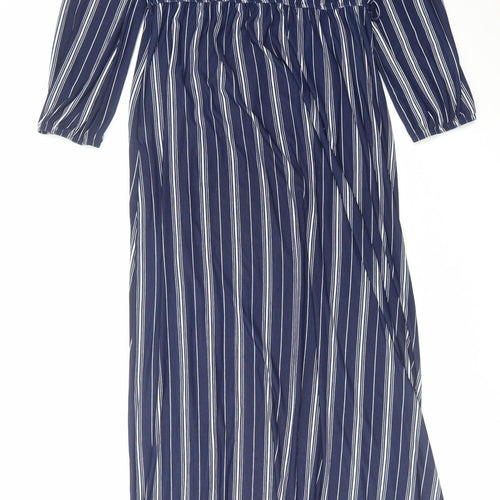 IRIS Womens Blue Striped Polyester Maxi Size XL V-Neck Pullover