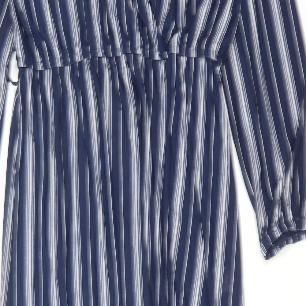IRIS Womens Blue Striped Polyester Maxi Size XL V-Neck Pullover