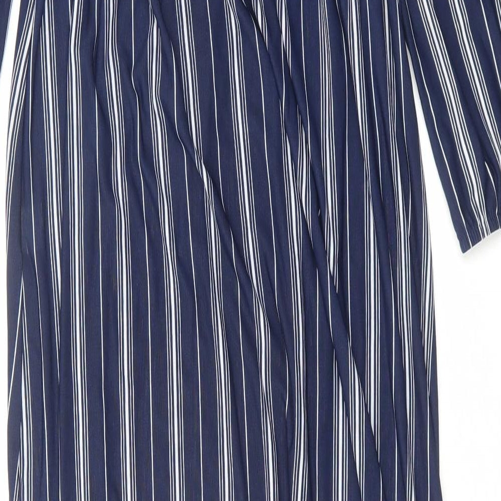 IRIS Womens Blue Striped Polyester Maxi Size XL V-Neck Pullover