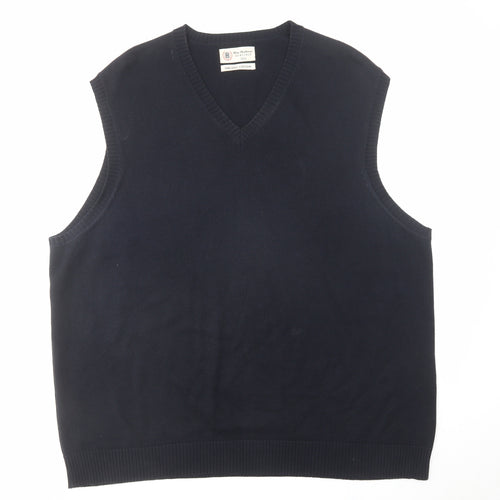 Blue Harbour Mens Blue V-Neck Cotton Vest Jumper Size 2XL Sleeveless