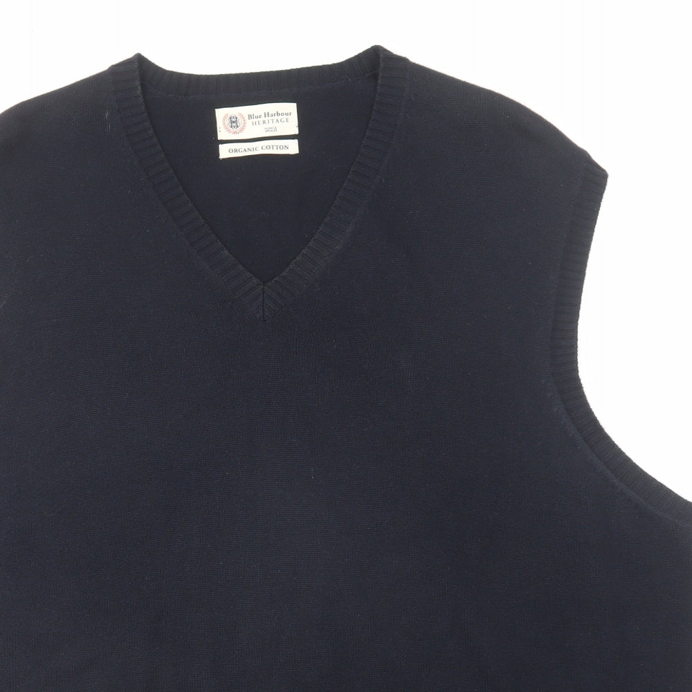 Blue Harbour Mens Blue V-Neck Cotton Vest Jumper Size 2XL Sleeveless