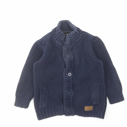 NEXT Boys Blue High Neck Cotton Cardigan Jumper Size 3-4 Years Button