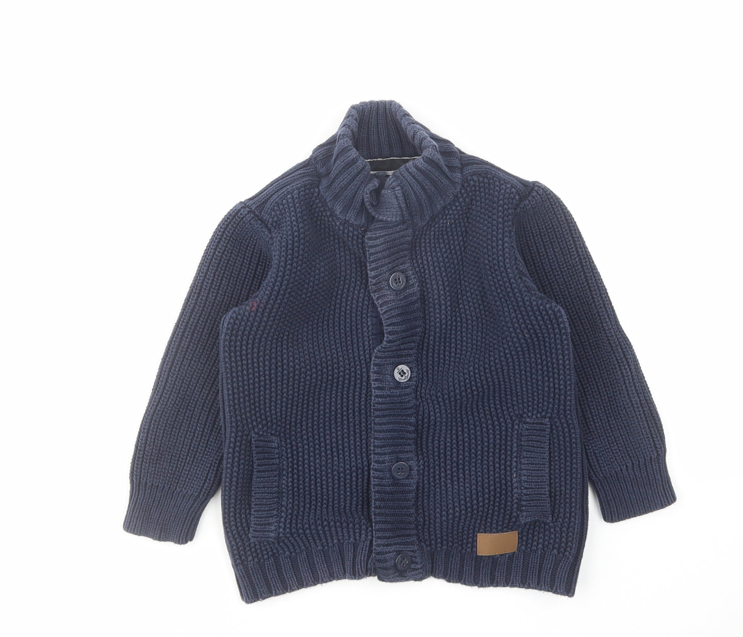 NEXT Boys Blue High Neck Cotton Cardigan Jumper Size 3-4 Years Button
