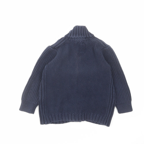 NEXT Boys Blue High Neck Cotton Cardigan Jumper Size 3-4 Years Button