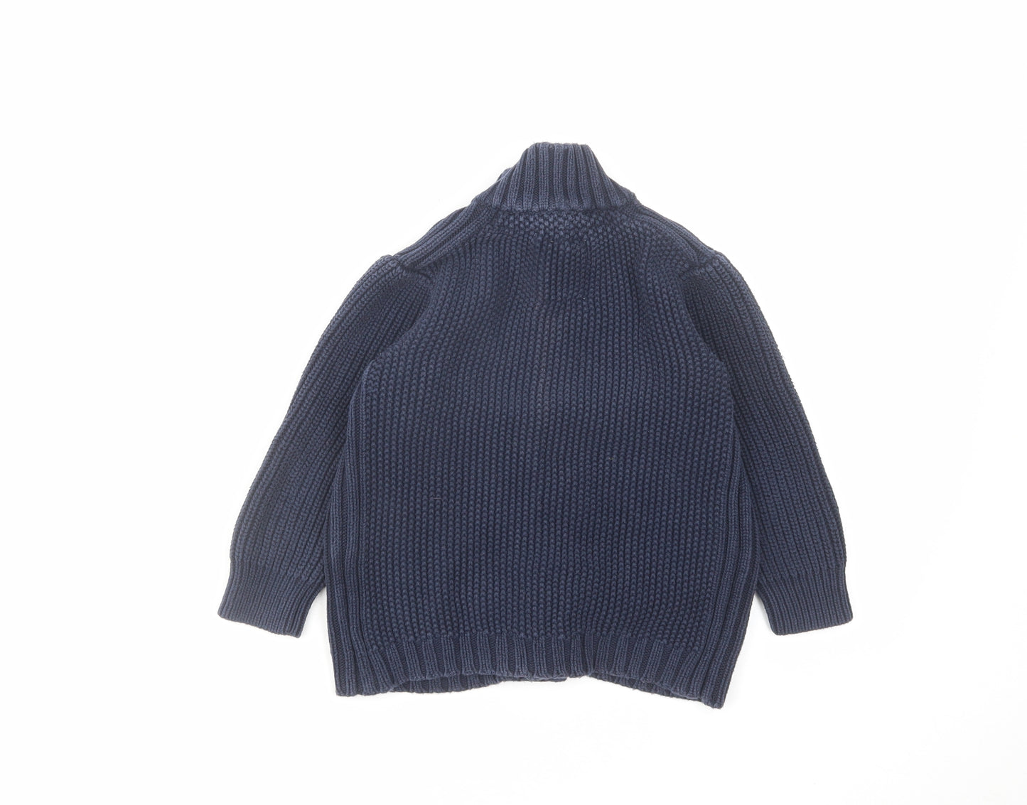 NEXT Boys Blue High Neck Cotton Cardigan Jumper Size 3-4 Years Button