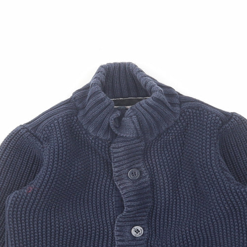 NEXT Boys Blue High Neck Cotton Cardigan Jumper Size 3-4 Years Button