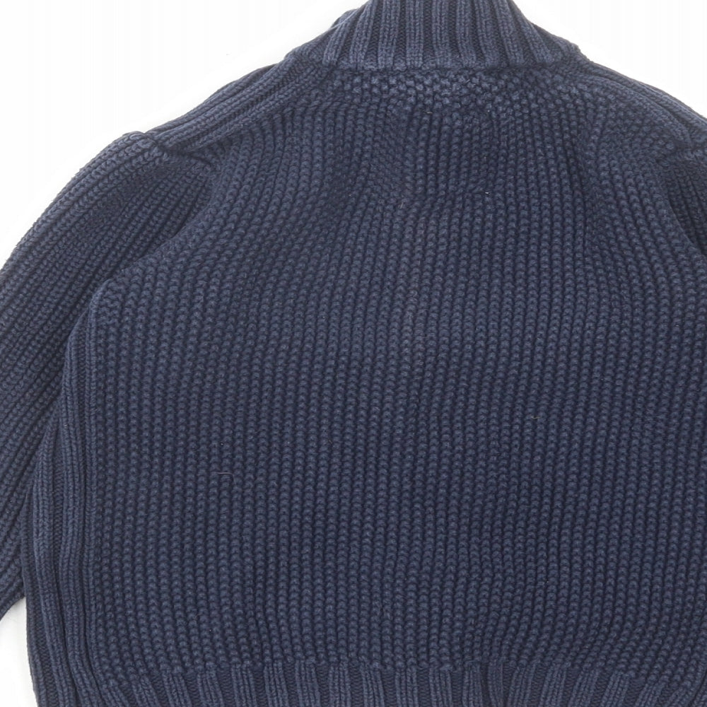 NEXT Boys Blue High Neck Cotton Cardigan Jumper Size 3-4 Years Button