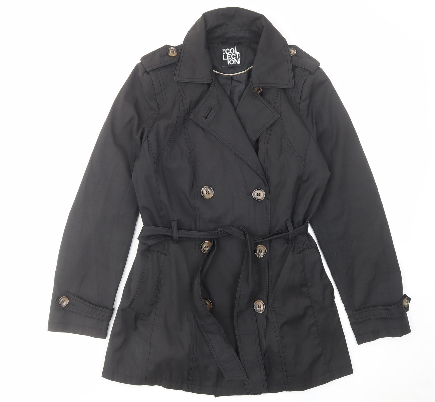 Debenhams Womens Black Trench Coat Coat Size 12 Button