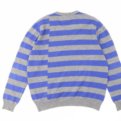 Fred Perry Mens Blue V-Neck Striped Wool Pullover Jumper Size XL Long Sleeve - Comme des Garçons
