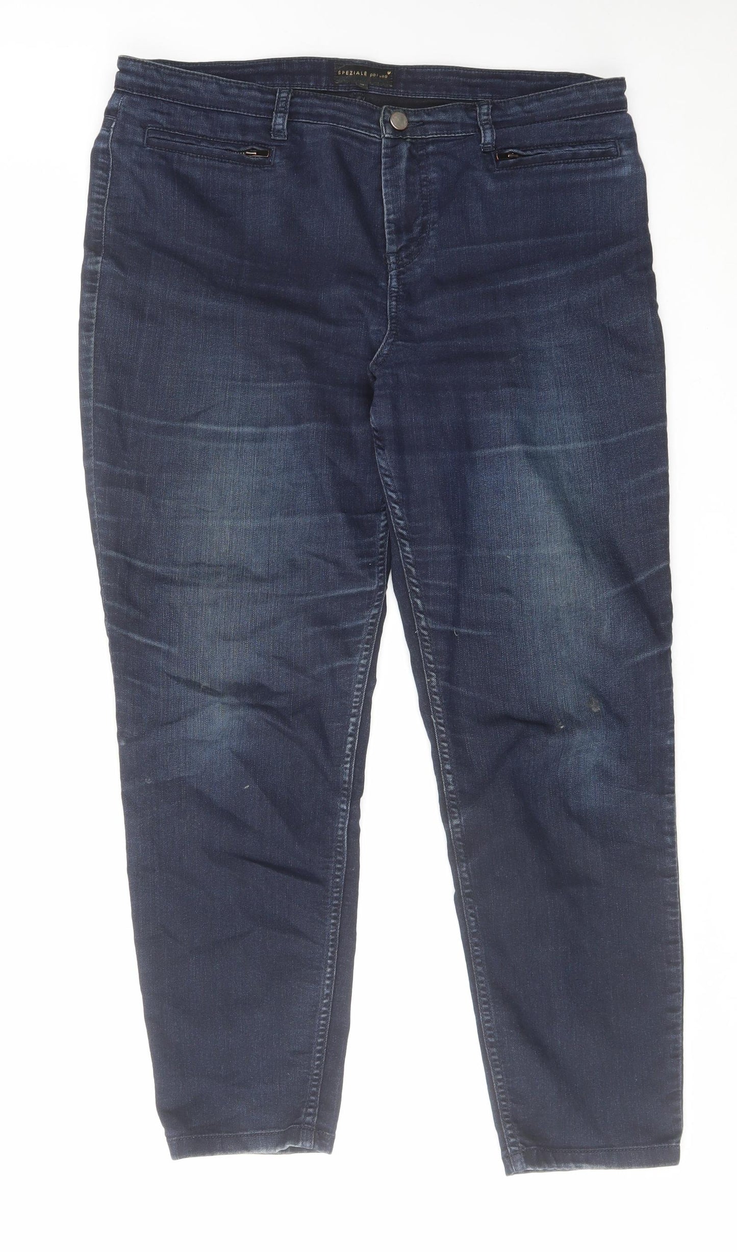 Per Una Womens Blue Cotton Skinny Jeans Size 14 L28 in Regular Zip